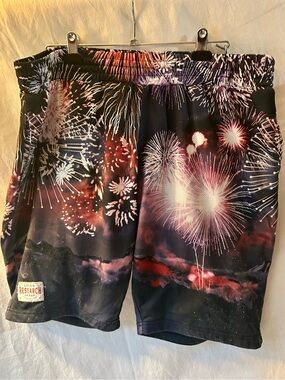 LRG Lifted Research Group Fireworks Mesh Shorts 3XL All-Over Print
